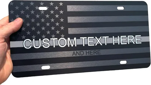 Vista 61 de JASS GRAPHIX Placa de matrícula personalizada con la bandera estadounidense de línea amarilla, homenaje personalizado a despachadores y operadores