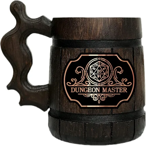 Vista 3 de Taza DnD. Taza gamer. Jarra de cerveza de madera. Regalo para novio. Taza de cerveza de madera Stein. D&D Tankard. Regalo friki. Regalos