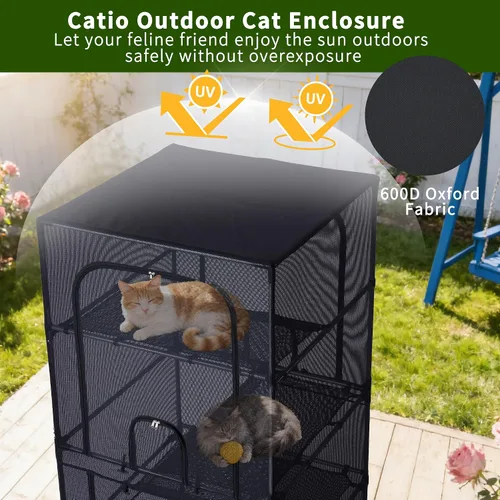 Vista 5 de Rockever Catio - Recinto para gatos al aire libre, jaula grande de 61.4 pulgadas para gatos con ventanilla, patio para gatos de 4 niveles, 6