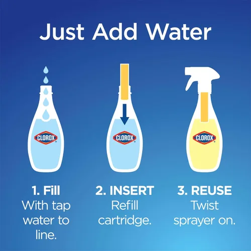 Vista 4 de Clorox - Kit de inicio de limpiador desinfectante multiusos, esenciales para el hogar, una botella de spray reutilizable más 2 repuestos