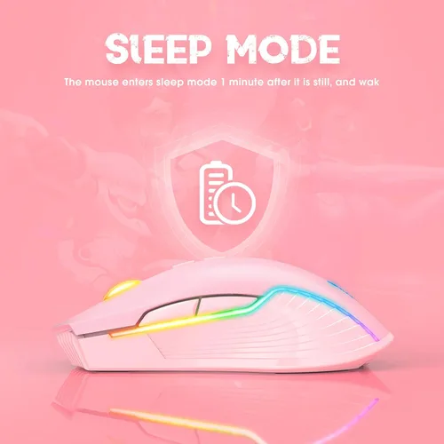 Vista 5 de SIMGAL Ratón inalámbrico RGB para juegos, rosa, recargable, diseño ergonómico, DPI ajustable, compatible con Windows, Mac