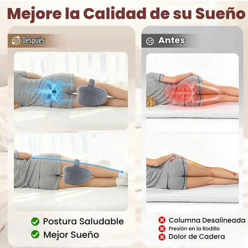 Vista 5 de Almohada de rodilla para dormir de lado, almohada de espuma viscoelástica de apoyo para las piernas para dormir de lado con correa elástica Gris