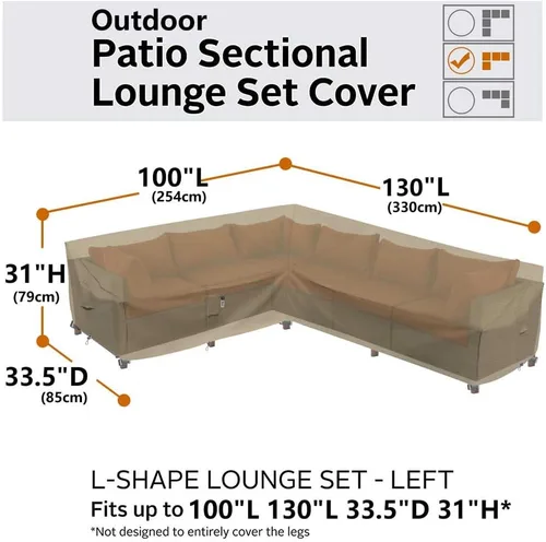 Vista 5 de Funda de Sofá Seccional de Servicio Pesado para Exteriores, Fundas Impermeables 600D para Sofá Seccional de Patio, Funda para Muebles de Jardín