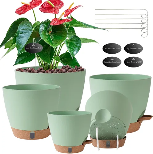 Vista 18 de Paquete de 5 macetas de riego automático de 6 pulgadas para plantas de interior, macetas pequeñas de plástico con indicador de nivel de agua