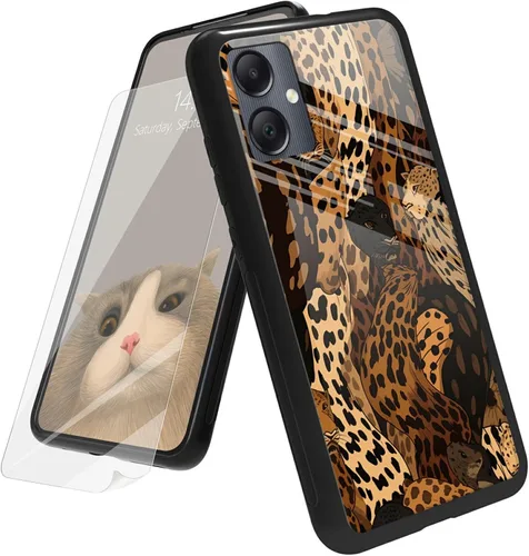 Vista 122 de Funda para Samsung Galaxy A12 5G con protector de pantalla, parte trasera de vidrio templado + TPU de silicona suave que absorbe los golpes