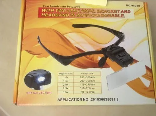 Vista 4 de 1.0x, 1.5x, 2.0x, 2.5x, 3.5x Lupa de diadema de soporte para gafas con lámpara LED #9892b