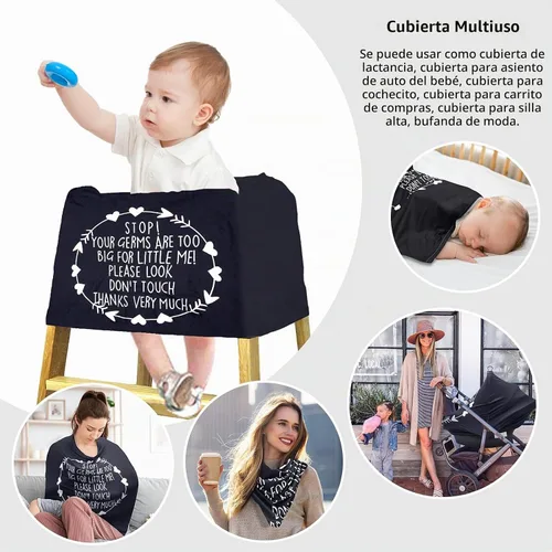 Vista 6 de Metplus Funda de asiento de automóvil sin contacto para bebés, fundas de lactancia para mamá, bufanda de lactancia, toldo multiusos para asiento