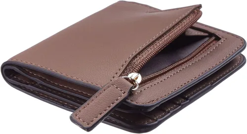 Vista 7 de Gostwo - Cartera compacta de piel genuina de lujo para mujer con bloqueo de RFID y ventana de identificación