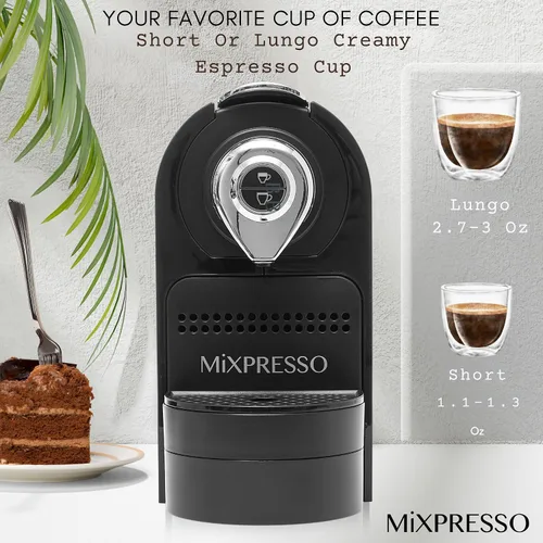 Vista 3 de Mixpresso Cafetera espresso negra – Cafetera compacta de 1400 W de una sola porción compatible con cápsulas Nespresso OriginalLine, operación con un