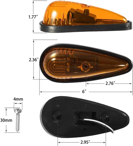 Vista 2 de Partsam Luz de cabina ámbar con forma de lágrima, 9 LED, 5 unidades, luz delantera y trasera superior para techo con paquete de cableado para Lente