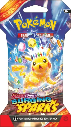 Vista 5 de Pokemon TCG Surging Spark – Paquete de refuerzo individual – El arte del paquete puede variar – 10 cartas