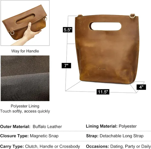 Vista 3 de S-ZONE Women Vintage Genuine Leather Crossbody Bag Distressed Foldable Clutch Top Handle Handbag Purse