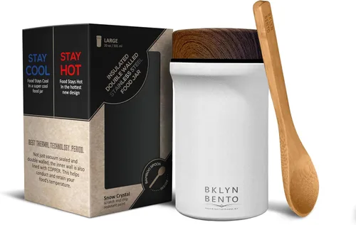 Vista 8 de Tarro de comida aislado con cuchara de bambú: recipiente de almuerzo de acero inoxidable 18/8 de boca ancha para sopa caliente y alimentos, frasco