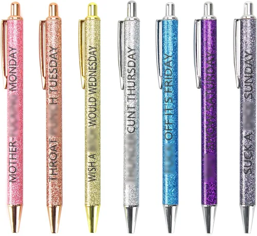 Vista 9 de QPEY 7 bolígrafos sarcásticos, juego de bolígrafos de palabras malditas diarias, bolígrafos divertidos para adultos, tinta negra, 1.0 mm, siete días