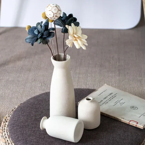 Vista 8 de CEMABT Juego de 3 jarrones de cerámica beige pequeños para decoración, decoración moderna boho de granja para el hogar, jarrón decorativo