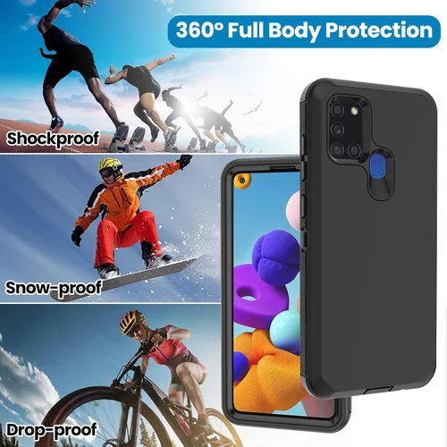 Vista 6 de Funda para Galaxy A21s versión de EE. UU., carcasa de cuerpo completo A21s con protector de pantalla integrado, funda de protección híbrida de tres