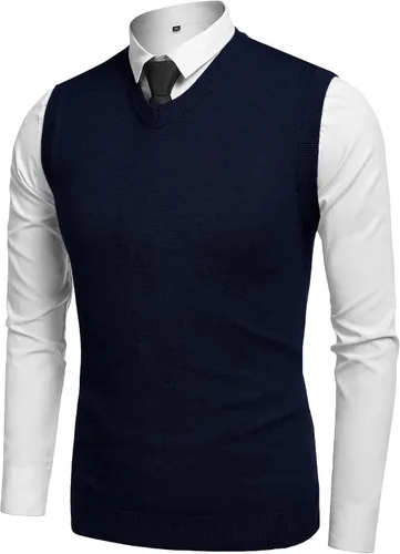 Vista 17 de Amussiar Suéter casual para hombre, chaleco con cuello en V, ajustado, sin mangas, suéter de punto