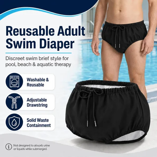 Vista 2 de AQX Pañales de natación reutilizables para adultos con necesidades especiales, cubierta de plástico para pañales a prueba de fugas, pantalón de goma