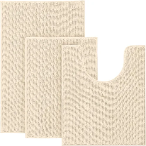 Vista 10 de Urvoix Juegos de Alfombras de Baño de 3 Piezas, Alfombra de Baño de Chenilla Antideslizante - Ultra Suave, Lavable, Tapete de Baño Súper Absorbente
