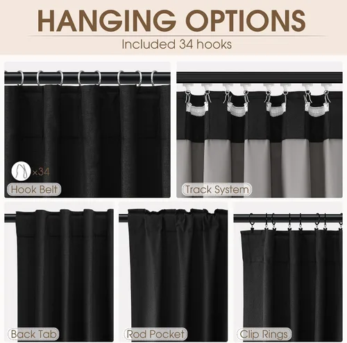 Vista 2 de Cortinas 100% opacas de 96 pulgadas de largo para sala de estar, dormitorio, verano, aislamiento térmico, lino sintético, cortinas opacas de techo a