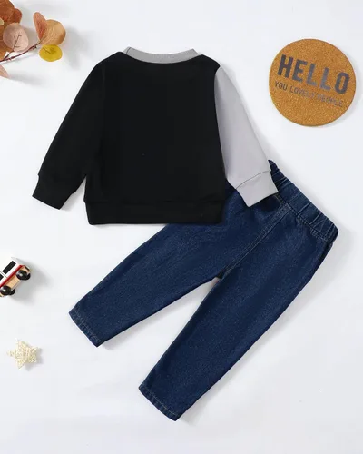 Vista 3 de Renotemy Ropa de bebé para niños pequeños, trajes de mezclilla, sudadera con capucha para niños pequeños