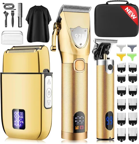 Vista 12 de Suttik Juego de cortapelos profesional para hombres, kit de peluquería y recortadora, afeitadoras eléctricas de aluminio para hombres con estuche