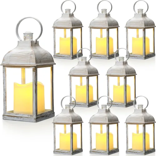 Vista 8 de 8 faroles decorativos de bronce oscuro de 10 pulgadas a granel para centros de mesa de boda, faroles de bronce con vela LED sin llama