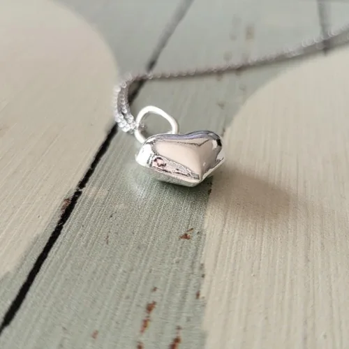 Vista 5 de Collar con dije de corazón 3D de plata de ley, 18 pulgadas