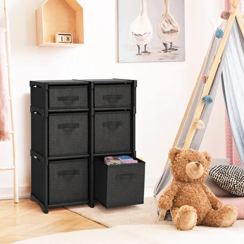 Vista 3 de Estante organizador de almacenamiento de tela de 6 cubos para dormitorio, sala de juegos y más, estantes resistentes para cubos de bricolaje en negro