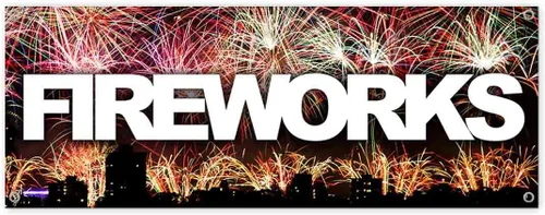 Vista 2 de Fireworks - Cartel de 13 onzas No tela Vinilo resistente de una sola cara con ojales de metal