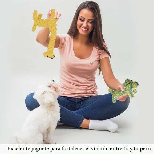 Vista 3 de SunGrow Juguetes de cuerda de algodón para perros, paquete de 2 cachorros y jirafas para masticadores ligeros