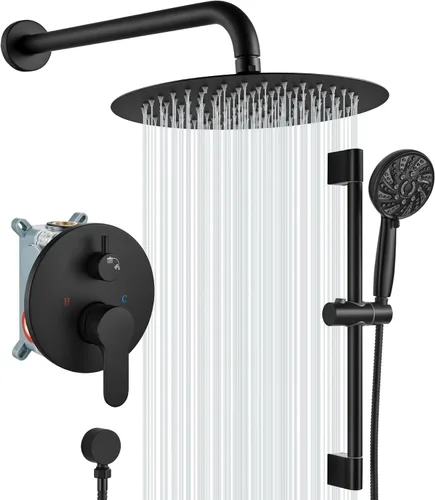 Vista 12 de gotonovo Slide Bar Shower System Faucet Set Complete,Matte Black,10 Inch Negro