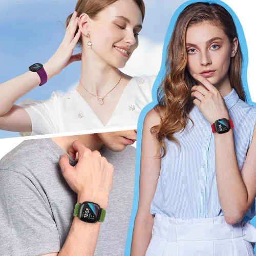 Vista 6 de Enkic Paquete de 10 correas elásticas de nailon compatibles con Fitbit Versa 4/Sense 2/Versa 3/Sense, correas elásticas ajustables para mujeres