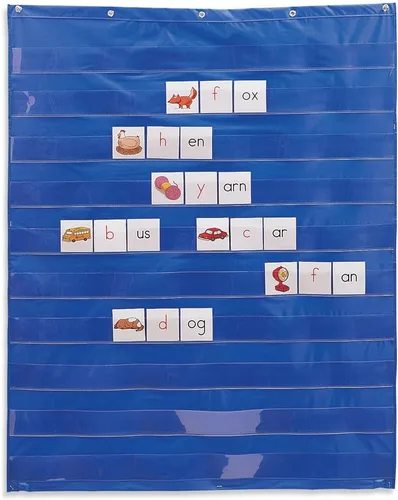 Vista 2 de Learning Resources Tabla de bolsillo estándar: tabla de bolsillo colgante para aula, gráficos centrales para aula, tiras de oraciones