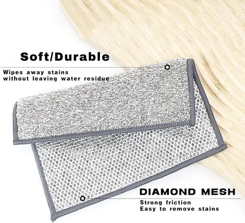 Vista 2 de 3 paños de cocina de alambre antiarañazos, 2 capas superabsorbentes de bambú y carbón, trapos reutilizables multiusos para lavar platos húmedos