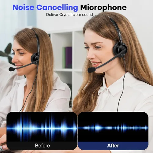 Vista 2 de MKJ Auriculares de teléfono de 0.098 in con micrófono con cancelación de ruido, auriculares con cable para centro de llamadas y teléfono de oficina