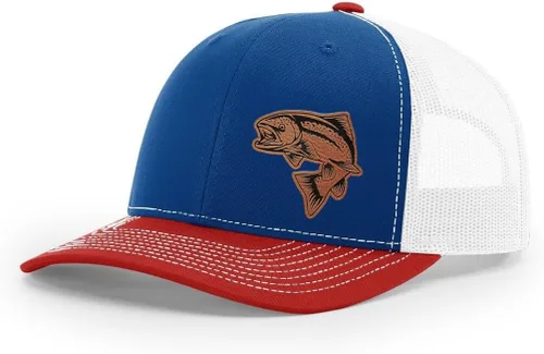 Vista 50 de Sombrero de pesca de salmón con parche de cuero grabado láser Richardson 112 Snapback Trucker Cap