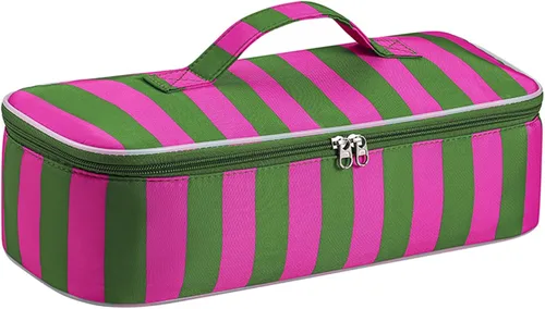 Vista 14 de Elegante bolsa de viaje para herramientas para el cabello con asa para Raya azul claro y rosa
