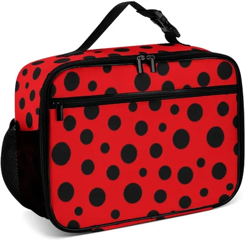 Vista 27 de Lonchera reutilizable con diseño a cuadros y negro y blanco con aislamiento, bolsa de almuerzo para comida y comida, bolsa de mano para mujeres