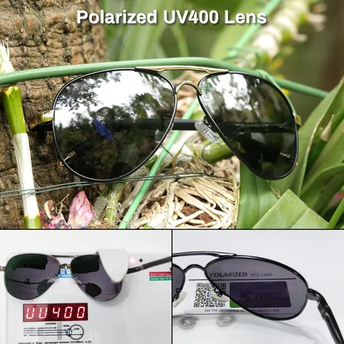 Vista 5 de ROCKNIGHT Lentes de sol polarizados estilo aviador para hombres y mujeres, lentes de sol con parte superior plana de metal, ligeras
