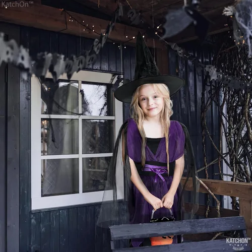 Vista 9 de Katchon, Halloween Witch Costume for Girls - Halloween Witch Dress with Black Hat Purple Halloween Costumes for Girls