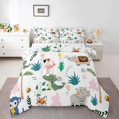 Vista 21 de Feelyou Juego de edredón de animales de zoológico, tamaño individual, juego de ropa de cama de animales de dibujos animados para niños, niñas