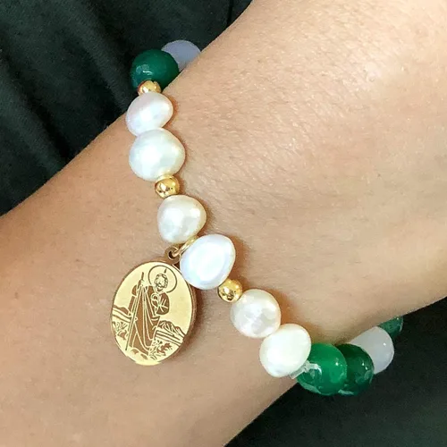 Vista 5 de AA Pulsera religiosa católica de acero inoxidable con medalla de San Judas Taddeo