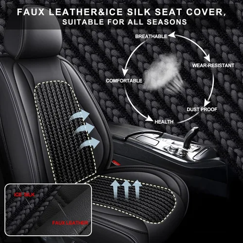 Vista 4 de TTX LIGHTING Fundas de asientos de auto compatibles con Cadillac STS 2013-2018 - Protectores de asientos de automóvil de cuero impermeable y seda