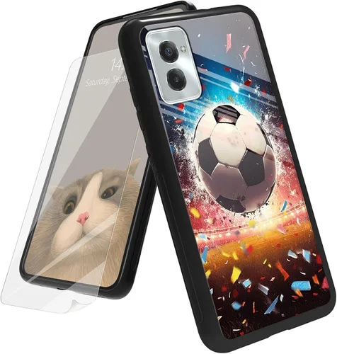 Vista 111 de Funda para Motorola Moto G Play 4G 2024 con protector de pantalla, parte trasera de vidrio templado + funda de silicona suave TPU absorción