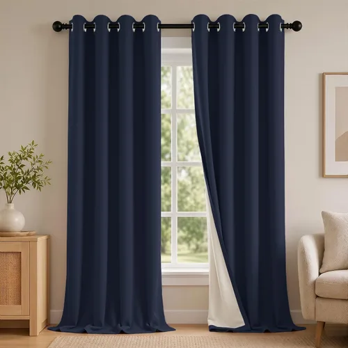 Vista 54 de 2 paneles de cortinas 100% opacas, de peso medio, con aislamiento térmico y ojales para dormitorio, sala de estar, tratamiento de ventana