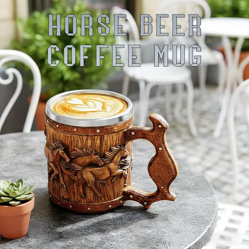 Vista 6 de Taza de cerveza de barril de madera, taza de acero inoxidable de 20 onzas, taza de café, caballos, regalos para mujeres y hombres, regalo