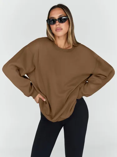 Vista 2 de Trendy Queen - Sudaderas para mujer, sudaderas con capucha de gran tamaño, cuello redondo, suéteres cómodos para otoño e invierno, ropa a la moda