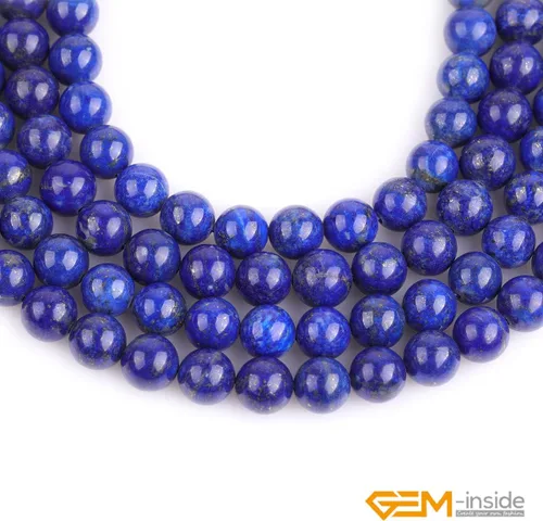 Vista 4 de GEM-Inside - Cuentas sueltas de lapislázuli genuinas naturales de 0.315 in, redondas, grado AA, cristal azul, cuentas de energía para fabricación