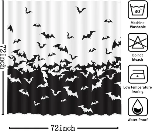 Vista 7 de MEHOFOND Cortina de ducha de murciélagos espeluznantes para Halloween, diseño de murciélago volador, cortina de baño decorativa de Halloween